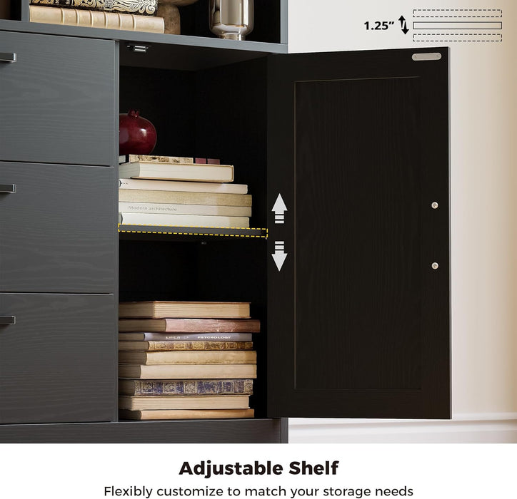 Bookshelf with Drawers, 70.9 Inch Tall Bookcase with Doors, Bookshelves and Bookcases with Storage, Bookshelf with 6 Open Cubes for Home Office, Living Room, Study, Black