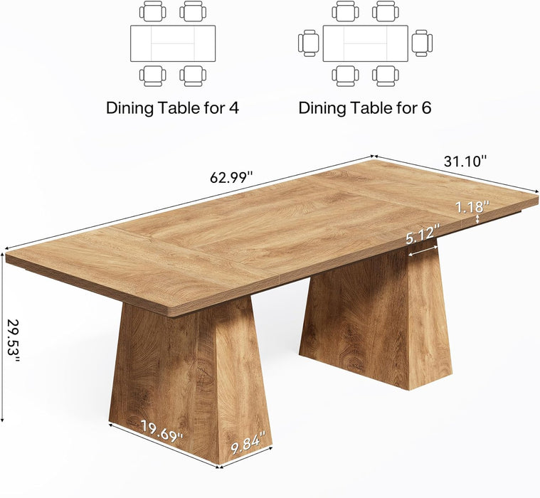 Dining Table for 6 People, Wooden Table, Rectangle Furniture with Heavy Duty Legs, Modern Kitchen Table for Home, Dining Room, Oak