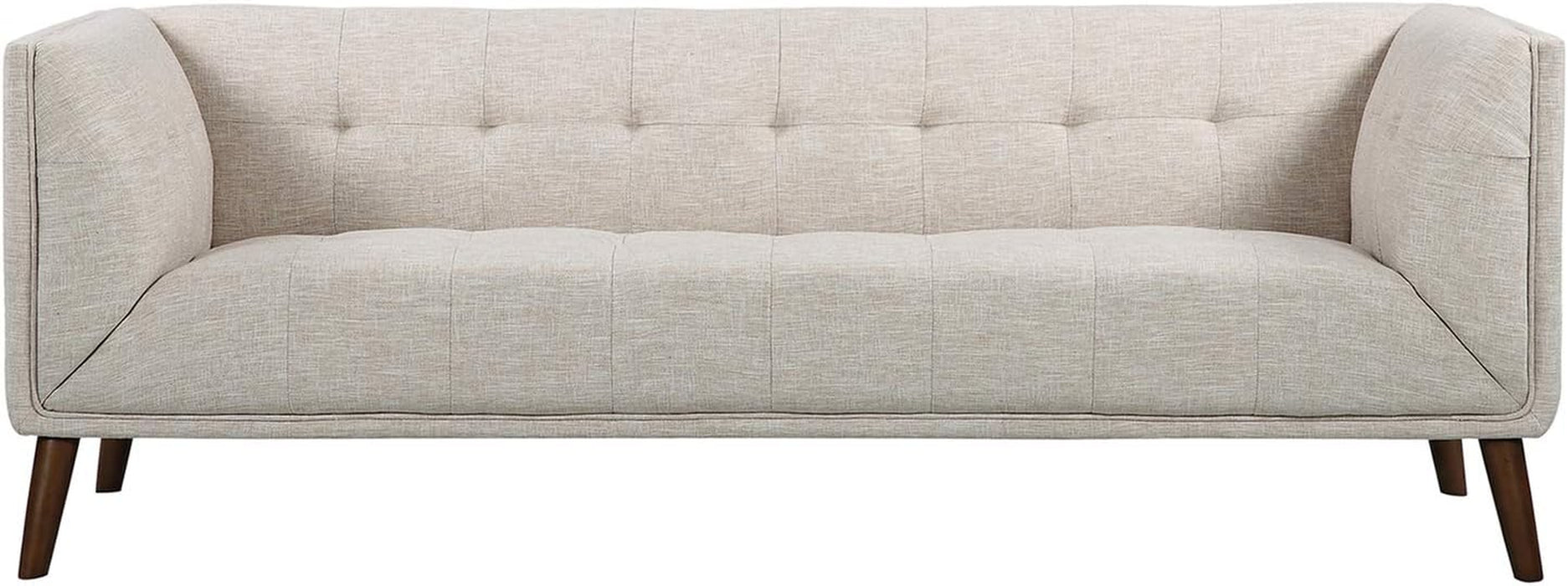 Dark Grey Linen Sofa: Walnut Wood Legs, Modern Style