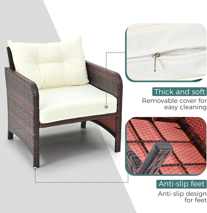 5 Pieces Patio Furniture Set, Rattan Balcony Furniture with Ottomans, PE Wicker Outdoor Patio Chairs Set with Coffee Table for Poolside, Porch, Lawn, Garden, Balcony(Beige)