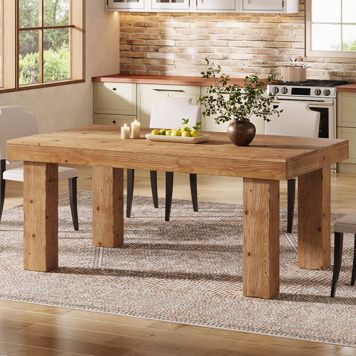 Solid Wood Dining Table for 4-6, 63-Inch Farmhouse Kitchen Table with Heavy Duty Legs, Wooden Rectangular Dinner Tables for Kitchen & Dining Room, Light Brown