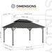 12 X 16 Ft. Wood Gazebo, Outdoor Patio Cedar Framed Steel Hardtop Gazebo with 2-Tier Metal Roof, Suitable for Patios, Lawn and Backyard, Matte Black Roof + Gray Wood Frame