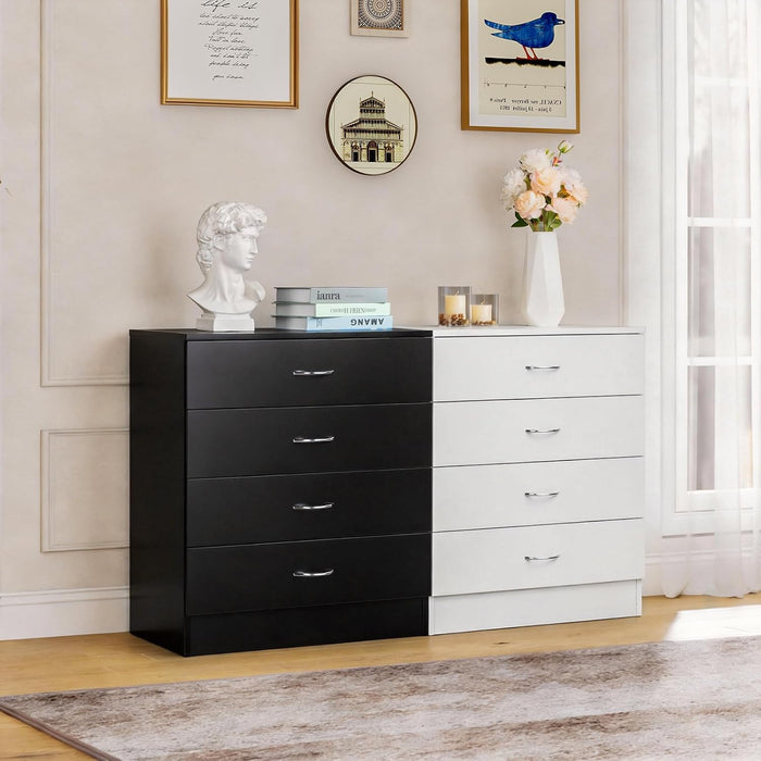 Black 4 Drawer Dresser for Bedroom, Modern Nightstand Storage Chest of Drawer, Wooden Side Table End Table, Living Room, Reception Room