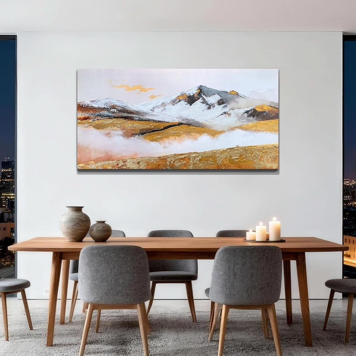 Textured Golden Mountain Wall Art 48"X24", Hand-Painted Heavy Impasto Textured Brushstrokes Wall Decor, Richly Layered Contemporary Artwork for Living Room Home Hallway Office Bedroom Decor