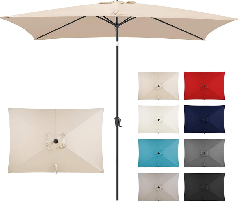 6.5 X 10 FT Rectangular Patio Umbrella - Rectangle Umbrella Outdoor with Tilt and Crank, UV Protection, Table Umbrella for Deck, Backyard, Pool and Beach, Beige