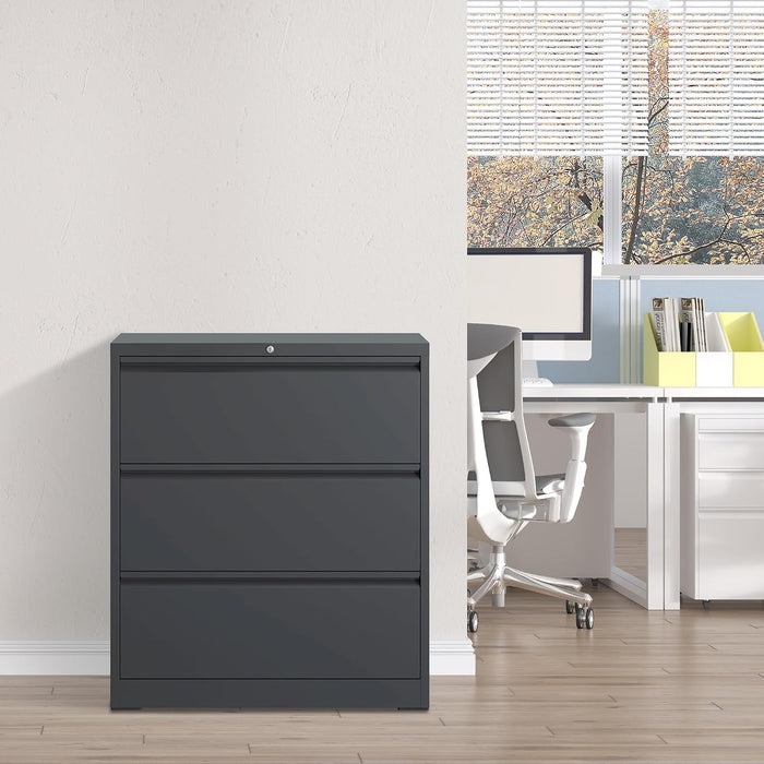 3 Drawer Metal Lateral Filing Cabinet with Lock,Black File Cabinet