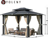 10'X12' Gazebo with Galvanized Steel Roof, Hardtop Double Roof with Anti-Rust Coating, Outdoor Gazebos with Curtains and Netting, Sunshade for Gardens, Lawns, Deck