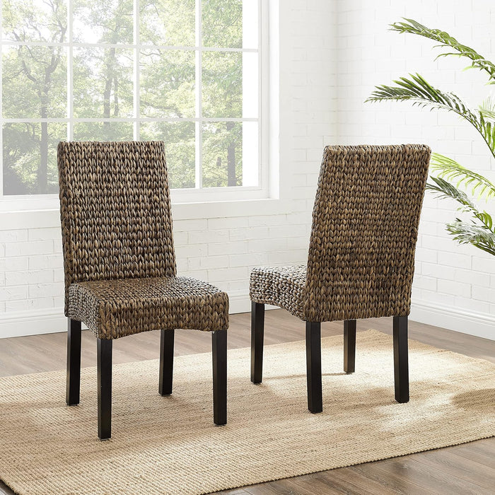 Edgewater Handwoven Natural Fiber Rattan Dining Chairs Set of 2, Seagrass