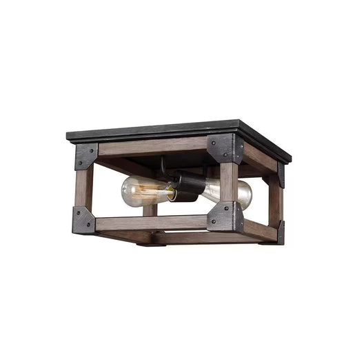 Dunning 13.5 In. W. 2-Light Weathered Gray and Distressed Oak Flush Mount