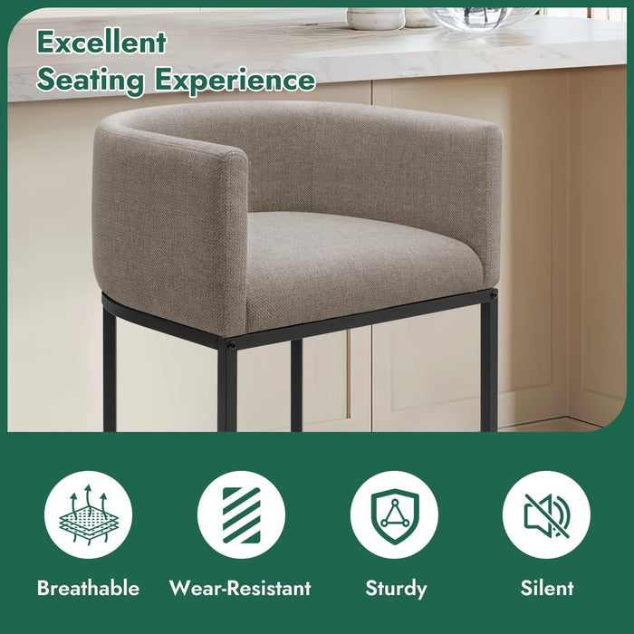Counter Height Bar Stools Set of 2, 24 Inch Seat Height Barstools for Dining Room, Fabric Upholstered Bar Chair for Kitchen Island, Linen Counter Stools with Metal Legs, Sand