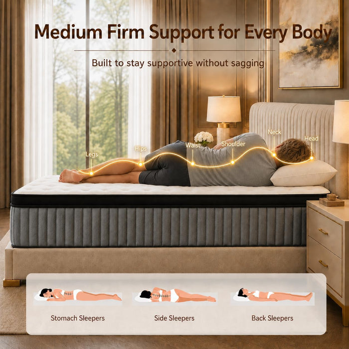 King Mattress 14 Inch Hybrid Mattress in a Box, Upgraded Memory Foam Pocket Springs for Superior Motion Isolation, Pressure Relie Deep Sleep Cooling Bed, Breathable Removable Cover