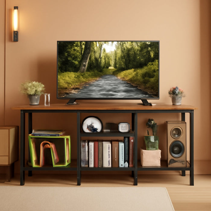 TV Stand for 50 Inch Tvs, Entertainment Center with Open Storage Shelves, Media Console Table for Living Room, Rustic Brown