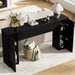 61'' Fluted Long Console Table, Wooden Rectangular Sofa Table behind the Couch, Narrow Entryway Table with 2 Hidden Storage Cabinets for Entrance, Hallway, Living Room, Foyer, Black
