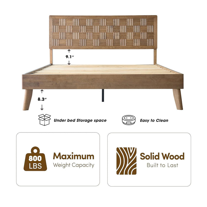 Queen Size Bed Frame, Headboard & Footboard, Solid Wood Platform Bed, Center Metal Legs with 12 Heavy-Duty Slatted Base, Easy Assemble, Noise & Slip-Free, No Box Spring Needed, Barnwood Finish IDQ-30