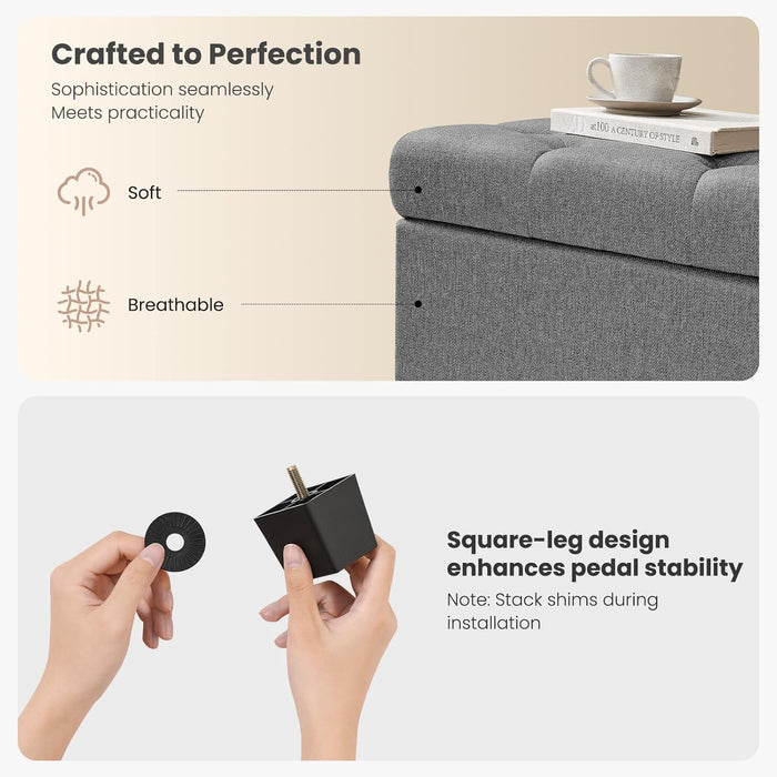 47.2" Ottoman with Storage, Storage Ottoman Bench with Safety Hinge,Tufted End of Bed Bench, Upholstered Entryway Bench for Bedroom, Living Room & Window (Lightgrey-Upgraded Version)