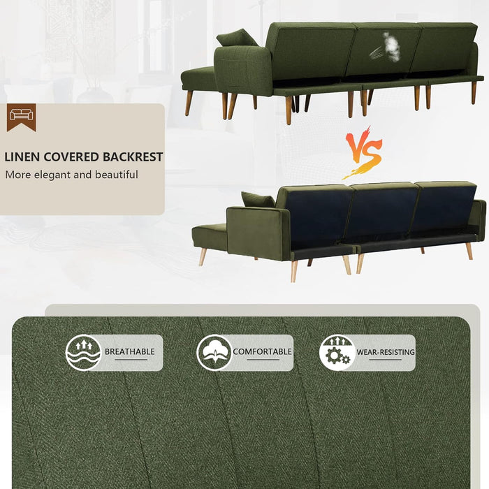 LShaped Linen Sleeper SofaBed With Reclining Backrest