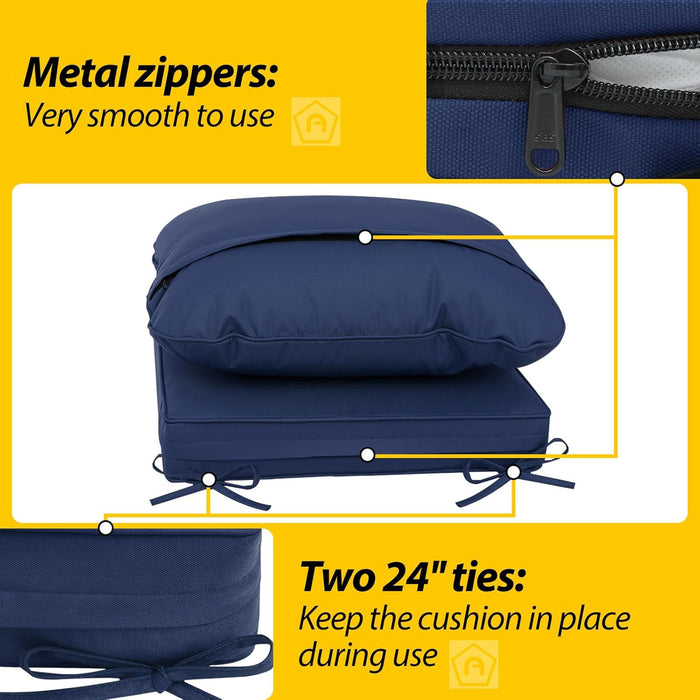 Outdoor Deep Seat Cushions, Waterproof, Fade-Resistant Patio Furniture Replacement Cushions, 24" X 24" X 5", Set of 4, Navy Blue