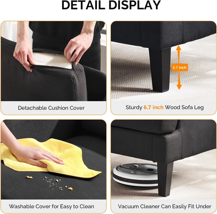 Linen Fabric Accent Chairs Set of 2, Grey Modern Upholstered Armchair, Comfy Sofa Chair Living Room Bedroom Furniture for Apartment