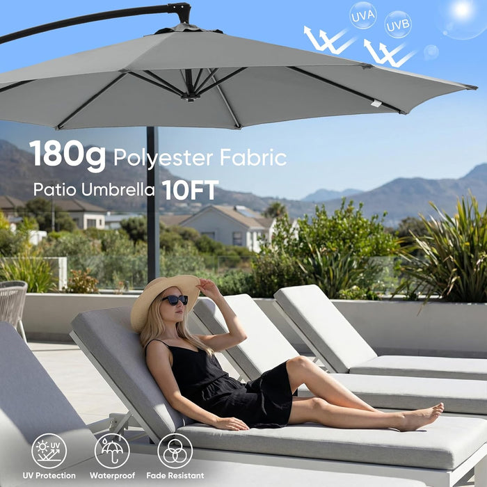 10FT Patio Umbrella, Offset Cantilever Outdoor Patio Table Umbrella, UV Protection, Fade Resistant Fabric, Easy Tilt Adjustment for Deck, Pool, Backyard, Garden