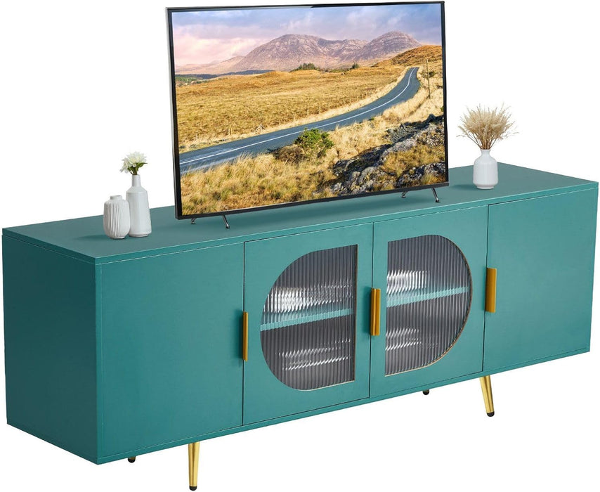 Sleek TV Stand for 75 Inch Screens, Glass Door Entertainment Center with 160 Lb Capacity & Adjustable Storage, Easy Assembly Living Room Furniture ﻿