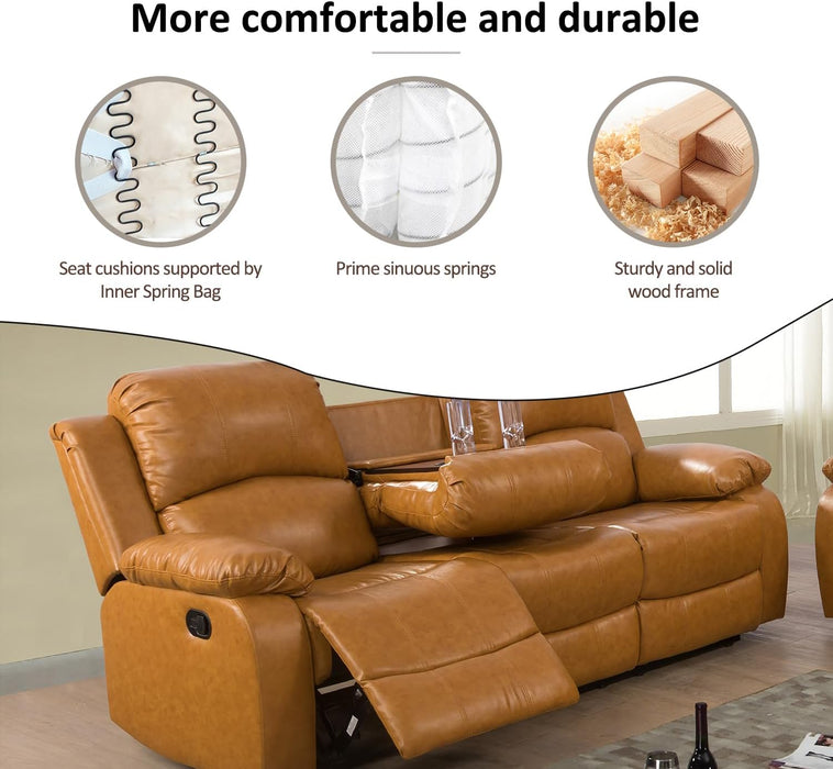 Living Room Furniture Set Leather Recliner Sofa Set Loveseat Chair Furniture Sofa Set for Living Room/Small Space/Rv/House/Office/Theater Seating (A-Ginger Leather, Sofa(3Seater))