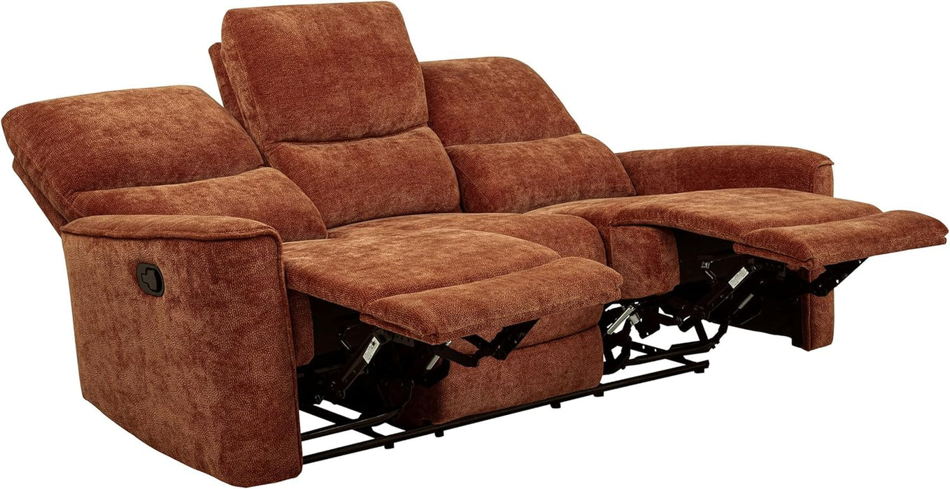 Home Furnishings - Navarro - Wood and Metal - Reclining Sofa with Channel-Tufted Backrest, Foam Padding, Attached Cushions and Manual Recline - Living Room - Burnt Orange - 609574