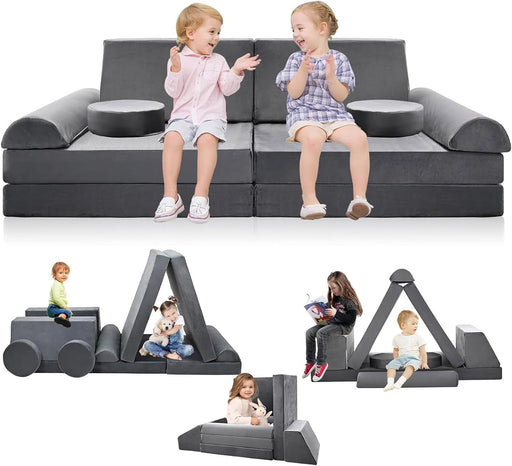 Kids Couch Play Set, 10PCS Modular Kids Sofa Couch Fold Out Couch Playhouse Play Set for Toddlers, Creative Couch Kids Foam Play Couch Indoor