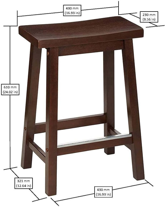 Solid Wood Saddle-Seat Kitchen Counter-Height Stool, 24-Inch Height, Walnut Finish - Set of 2