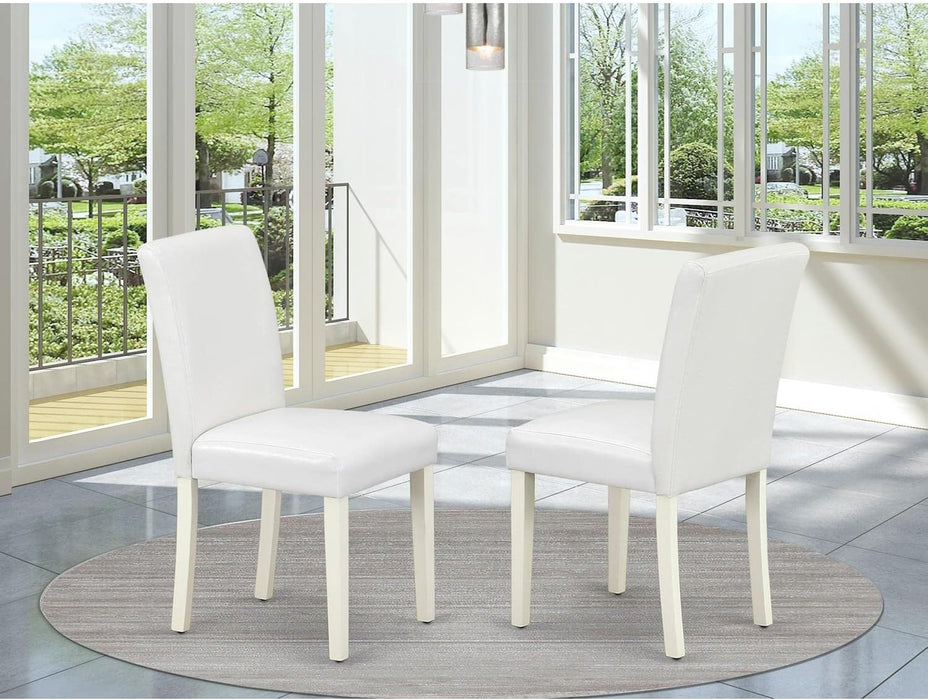 Abbott Classic Parson Dining Chairs - White Faux Leather Upholstered Chairs, Set of 2, Linen White