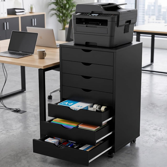 7 Drawer Office Storage Cabinet, Rolling File Cabinet for Office, Black