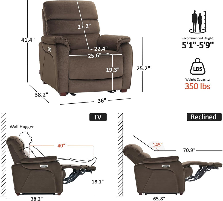 Zero Wall Hugger Power Recliner Chair for Adult ST257 ((Coffee)