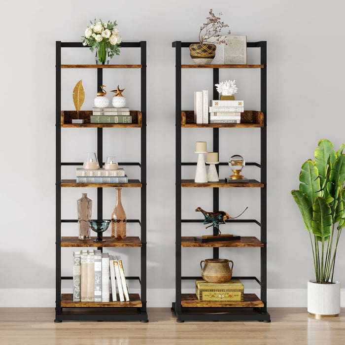 Rustic Brown 5 Tier IndustrialStrength Wood Bookshelf
