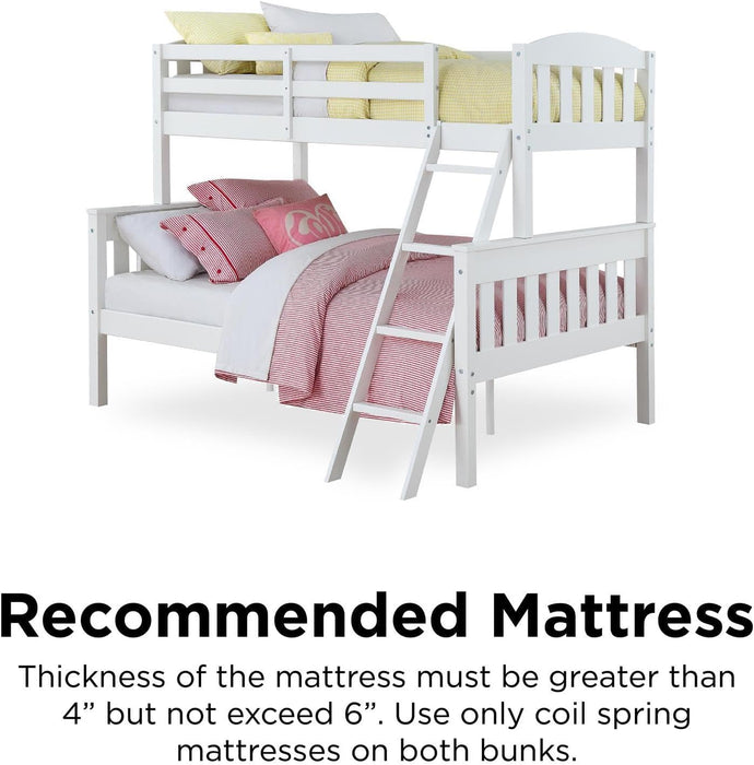 Airlie Twin over Full Bunk Bed, White, Wood Construction, Converts to Twin/Full, 4-Step Ladder, Guard Rails