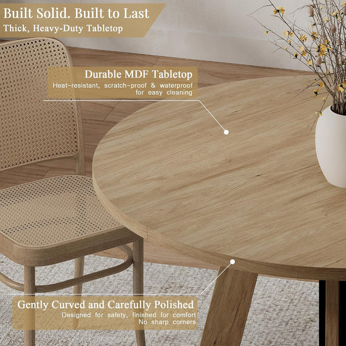 42 Inch round Dining Table for 4, Farmhouse Kitchen Table, round Dining Room Table with Metal Legs for Small Spaces & Apartment, Space-Saving Circle Wood Dinner Table, Natural