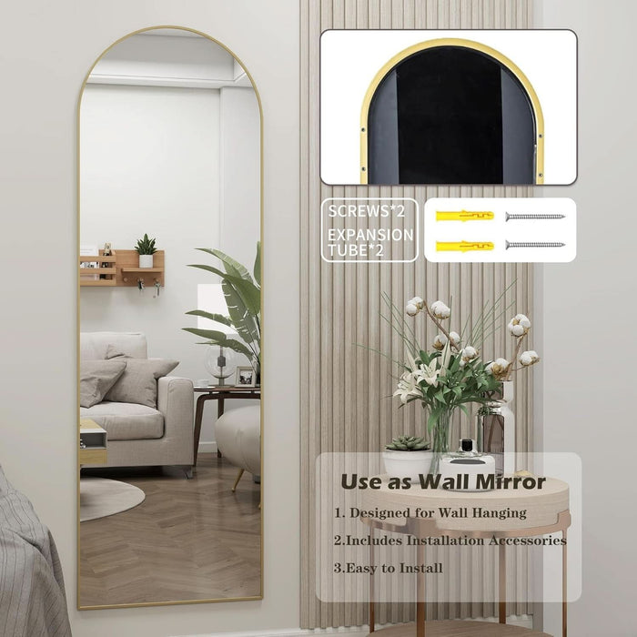 Door Mirror, Arched Full Length Mirrors over the Door, 14"X 48" Hanging or Wall Mirror, Full Body Mirrors, Gold