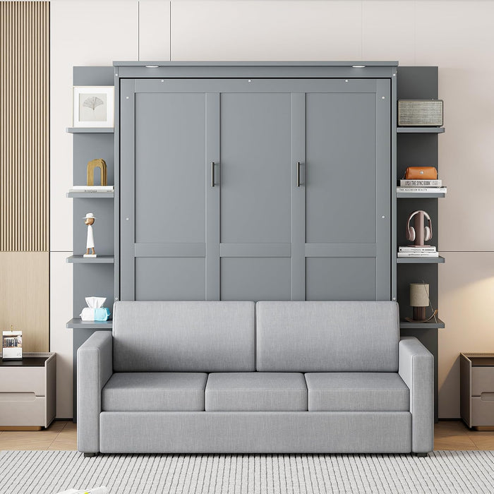 Murphy Bed Queen Size Grey Upholstery Sofa