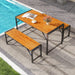 3 Pieces Patio Dining Set for 6 People, Outdoor Picnic Table & 2 Benches, 53” Acacia Wood Dining Table W/Metal Frame, Space-Saving Dinette Set for Garden Porch Poolside Yard Balcony