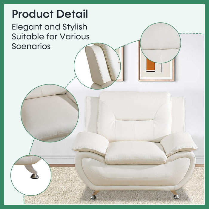 Leather Sofa Set,Leather Sofa Set for Living Room Furniture Sets, Loveseat Sofa with Chair 3-Piece for Living Room/Office/Apartment(White)