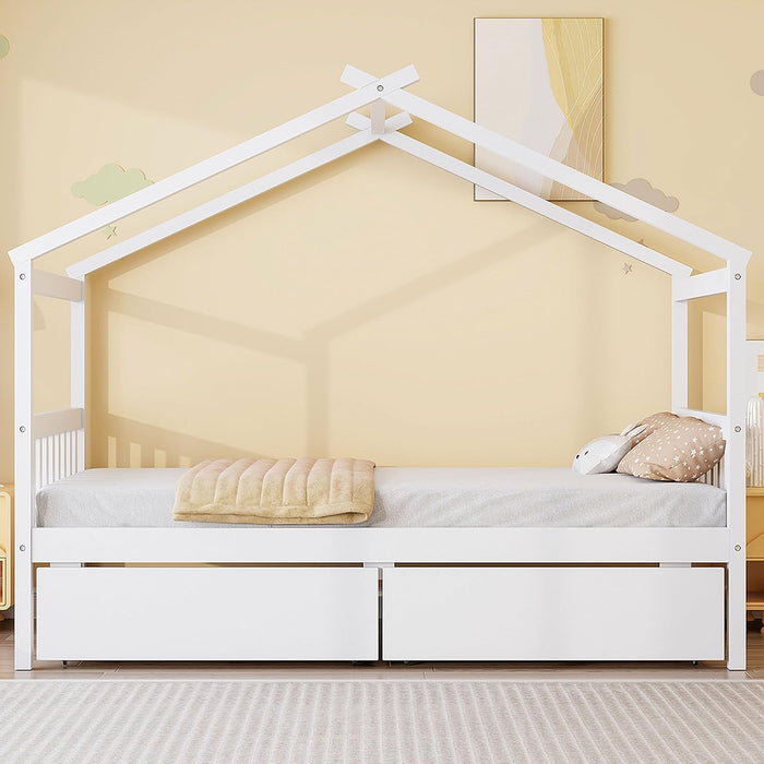Twin Size White House Bed With PremiumStorageDrawers