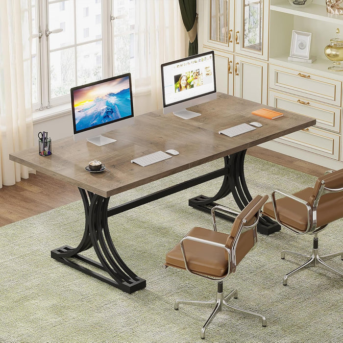 63" Large Office Desk, Modern Executive Desks with Stylish Legs, Wood Computer Desk, Business Furniture Work Desk for Home Office (Grey and Black)