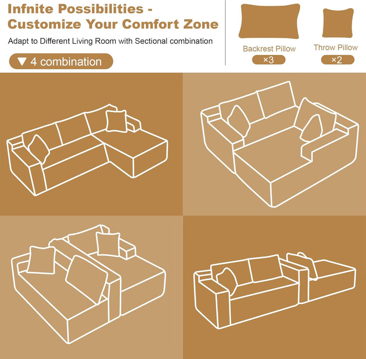 Camel 108-Inch Corduroy L-Shaped Sectional Sofa Chaise