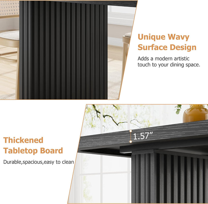 Modern Dining Table for 6-8, 71" Rectangular Farmhouse Kitchen Table with 3.6"×22.9" Black Fluted Wave Metal Legs & Wooden Top, Large Dining Table for Home Office, Dining, Black
