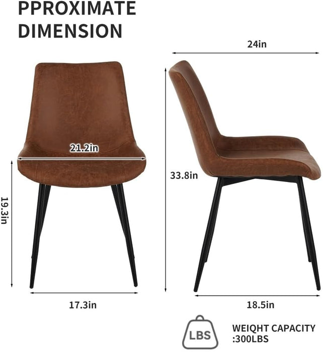 Upholstered Dining Chairs Set of 4 - Water-Resistant PU Leather Kitchen Chairs with 300Lb Capacity, for Dining Room, Office, Coffee Shop.Brown.