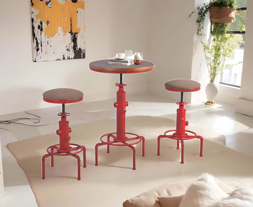 Aged Antique Vintage Industrial Barstool Solid Wood Water Pipe Fire Hydrant Design Cafe Coffee Industrial Bar Stool Set of 2 Antique Red