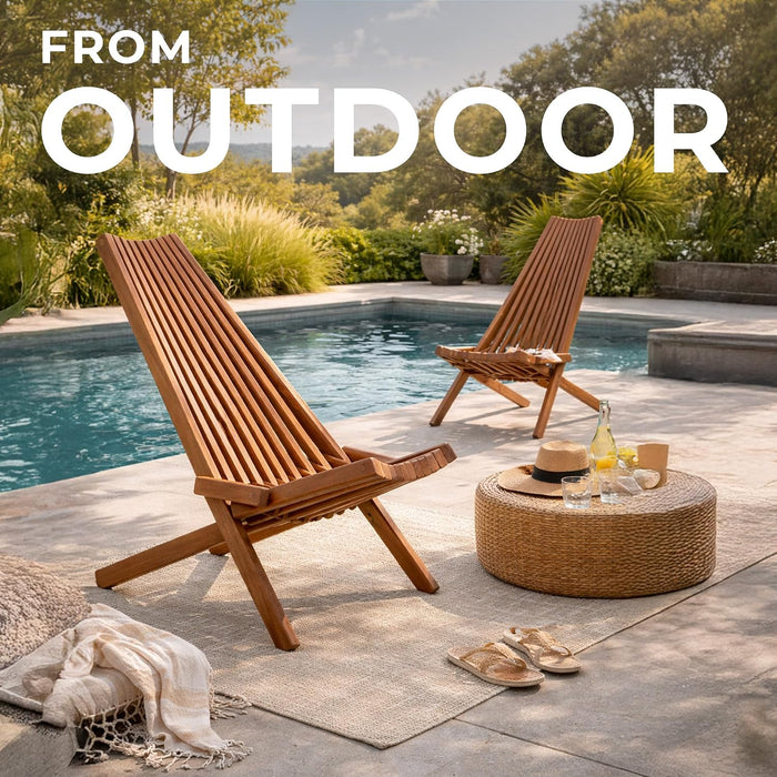 Wooden Folding Tamarack Chairs, FSC Certified Acacia Low Profile Adirondack Chairs, Wood Folding Chair for Outdoor, Patio, Porch, Pool, Backyard, Garden, Balcony and Deck - Chestnut - Single