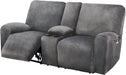 Reclining Loveseat with Middle Console Slipcover, 8-Piece Velvet Stretch Sofa Covers, 2 Seat Loveseat Recliner Cover, Thick, Soft, Washable(Dark Grey)