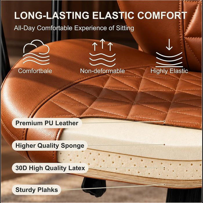 PU Leather Office Chair with Lumbar Support, Removable Arms, Brown