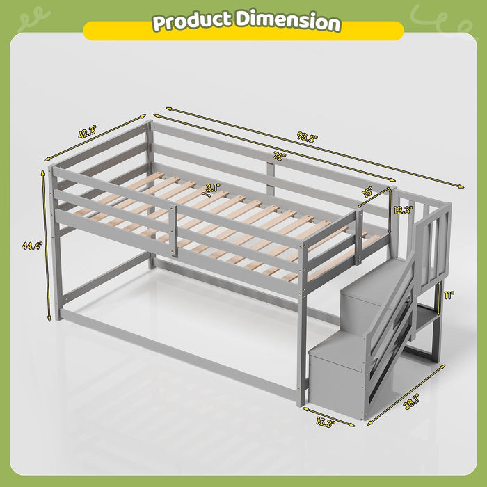 CharcoalGray SpaceSaving Twin Over Bunk Bed Staircase