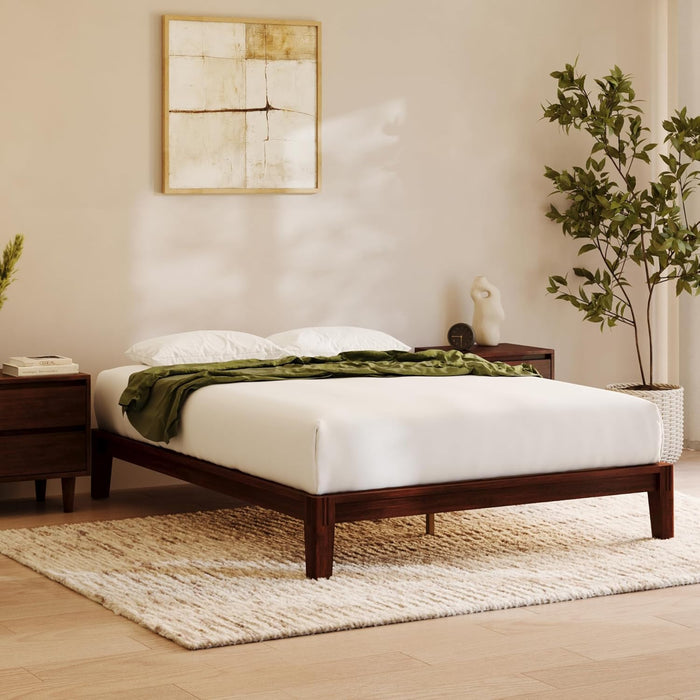 Nectar Bamboo Platform Bed Frame - Full - Walnut - Floating Center Support Legs - 12” Height - Easy Tool Free Set up - Contemporary and Durable - Sturdy Wooden Support Slats - Holds up to 800 Pounds