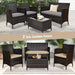 4-Piece Wicker Patio Conversation Furniture Set Sofa Chair with Brown and Grey Cushions Garden